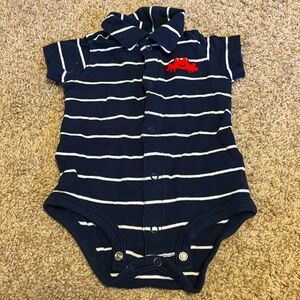 Navy Blue Striped Crab Short Sleeve Bodysuit (Size 6 Months)